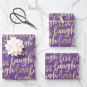 Live Laugh Love Faux Gold Lettering Pattern Inpakpapier Vel