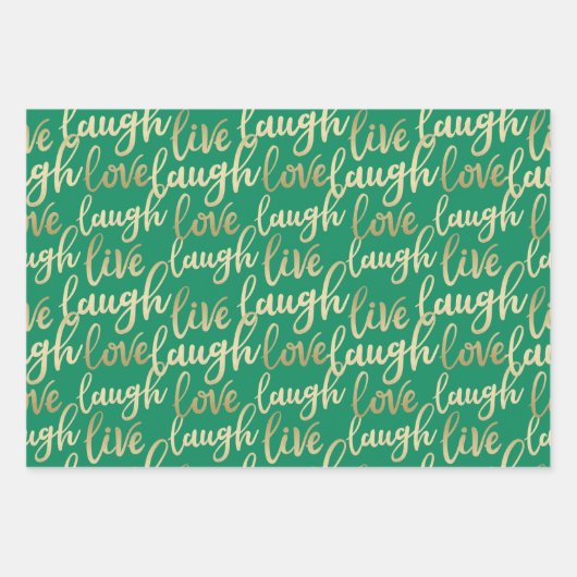 Live Laugh Love Faux Gold Lettering Pattern Inpakpapier Vel (Voorkant 2)