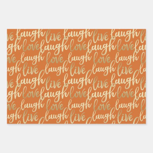 Live Laugh Love Faux Gold Lettering Pattern Inpakpapier Vel (Voorkant)