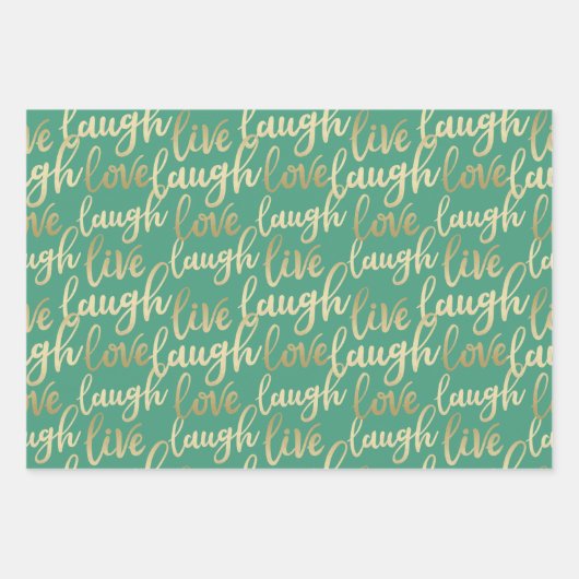 Live Laugh Love Faux Gold Lettering Pattern Inpakpapier Vel (Voorkant 2)