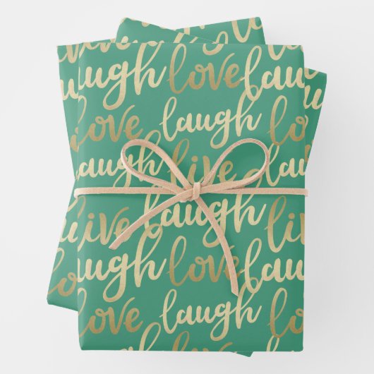 Live Laugh Love Faux Gold Lettering Pattern Inpakpapier Vel (In situ)