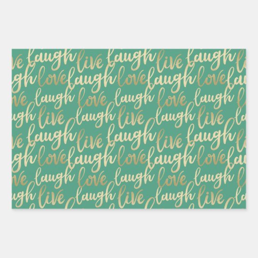 Live Laugh Love Faux Gold Lettering Pattern Inpakpapier Vel (Voorkant)