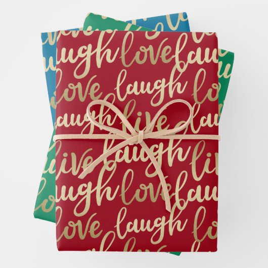 Live Laugh Love Faux Gold Lettering Pattern Inpakpapier Vel (In situ)