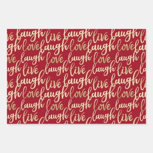 Live Laugh Love Faux Gold Lettering Pattern Inpakpapier Vel (Voorkant)