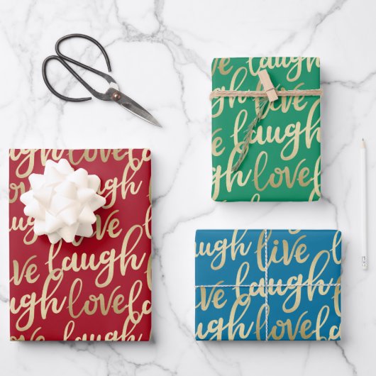 Live Laugh Love Faux Gold Lettering Pattern Inpakpapier Vel (Voorkant)