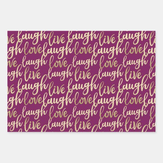 Live Laugh Love Faux Gold Lettering Pattern Inpakpapier Vel (Voorkant 3)