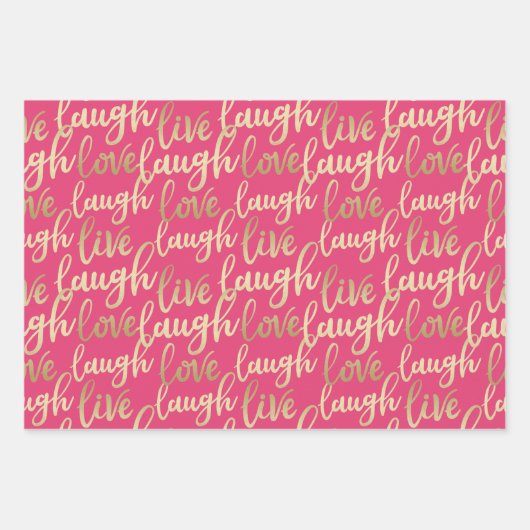 Live Laugh Love Faux Gold Lettering Pattern Inpakpapier Vel (Voorkant)