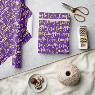 Live Laugh Love Faux Gold Lettering Royal Paars Cadeaupapier