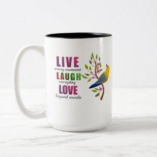 Live Laugh Love Gele Vogel Koffiemok Tweekleurige Koffiemok