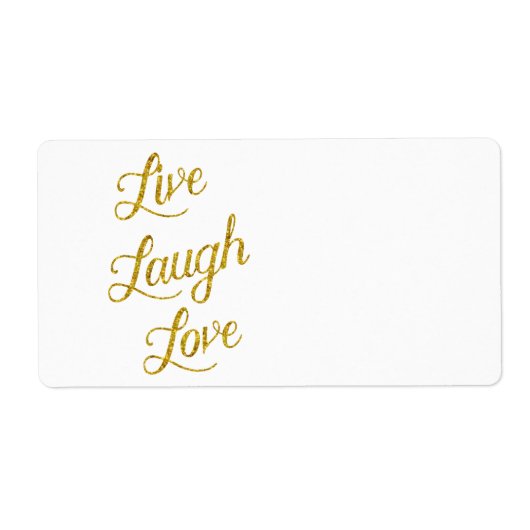 Live Laugh Love Gold Faux Glitter Metallic Sequins Etiket (Voorkant)