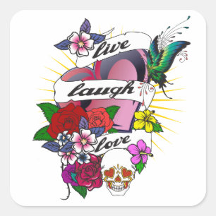 Live Laugh Love Heart Tattoo Design Vierkante Sticker
