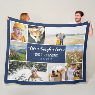 Live Laugh Love Navy Blue Photo Collage Fleece Deken
