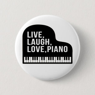 Live Laugh Love Piano Grand Piano Pianist Quote Ronde Button 5,7 Cm