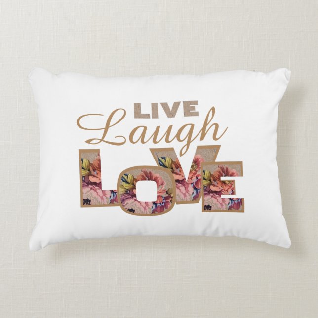 Live, Laugh, Love Rustic Floral Letters Accent Kussen (Voorkant)