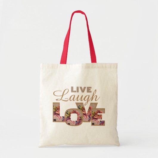 Live, Laugh, Love Rustic Floral Letters Tote Bag (Voorkant)