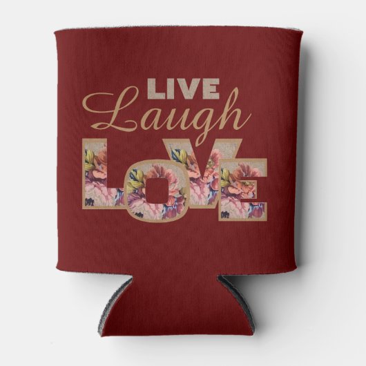 Live, Laugh, Love Rustic Floral on Burgundy Blikjeskoeler (Voorkant)
