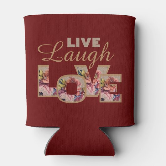 Live, Laugh, Love Rustic Floral on Burgundy Blikjeskoeler (Achterkant)