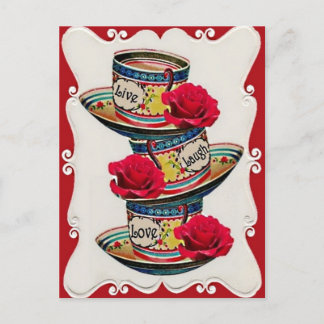 Live Laugh Love Stapked Teacups Briefkaart