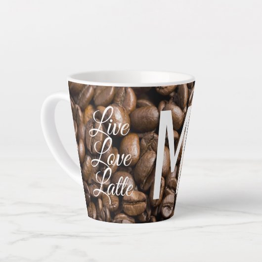 Live Liefde Latte Koffiebonen Modern Monogram Latte Mok (Linkerhoek)