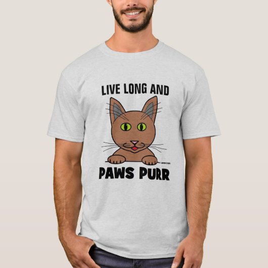 Live Long en PAWS SPINT Funny Cat Pun T Shirt (Voorkant)