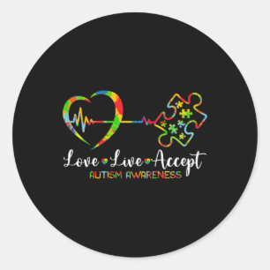 Live Love Accept Autism Awareness Mannen Women Kin Ronde Sticker