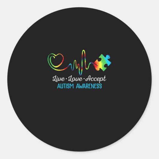Live Love Accept Autism Awareness Ronde Sticker (Voorkant)