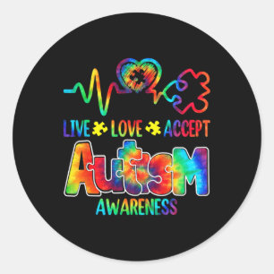 Live Love Acceptan Support Autism Awareness Suppor Ronde Sticker