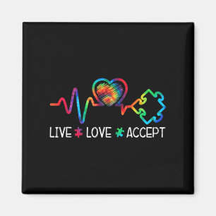 Live Love Accepteer Autism Awareness Heart Beat Ma Magneet