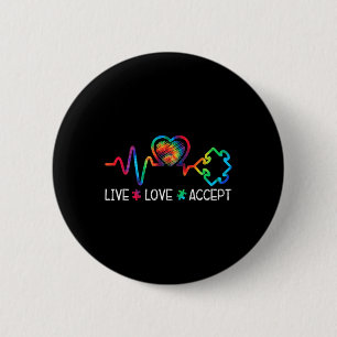 Live Love Accepteer Autism Awareness Heart Beat Ma Ronde Button 5,7 Cm