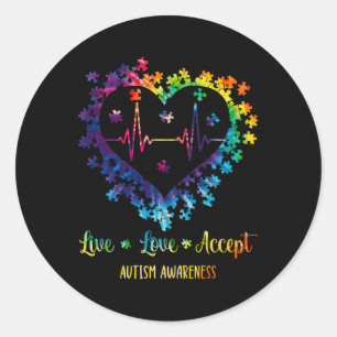 Live Love Accepteer Autism Awareness Tie Dye Autis Ronde Sticker