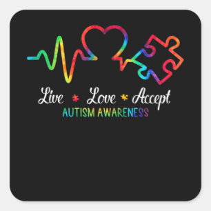 Live Love Accepteer Autism Awareness Tie Dye Mam Vierkante Sticker