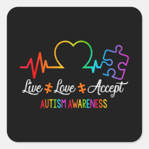 Live Love Accepteer Autism Awareness Tie Dye Puzzl Vierkante Sticker