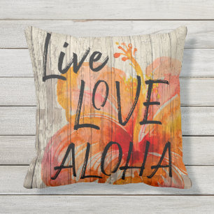 Live Love Aloha Hibiscus Beach Sign Buitenkussen