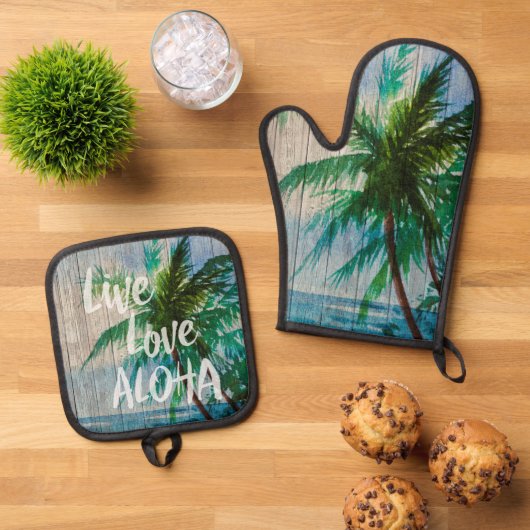 Live Love Aloha Palm Beach Sign Ovenwant & Pannenlap Set (Top down)
