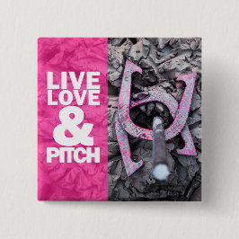 Live Love and Pitch Hoefijzers Vierkante Button 5,1 Cm