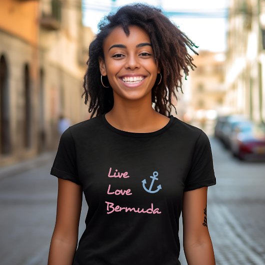 Live Love Bermuda Script Tekst met Anker Dark T-shirt