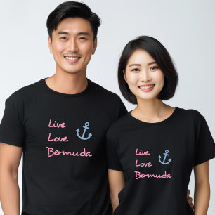 Live Love Bermuda Script Tekst met Anker Dark T-shirt