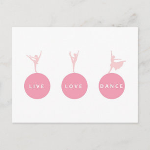 Live Love Dance Ballerinas - Roze - Briefkaart