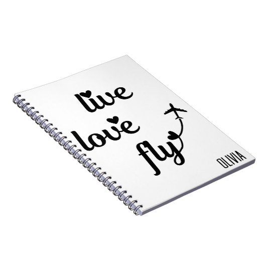 Live Love Fly Typography & Hearts, Vliegtuig Vlieg Notitieboek (Rechterzijde)