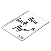 Live Love Fly Typography & Hearts, Vliegtuig Vlieg Notitieboek (Linkerzijde)