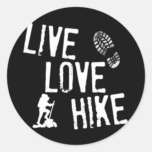 Live, Love, Hike Ronde Sticker (Voorkant)