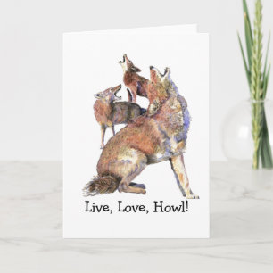 Live, Love, Howl, Fun Howling Coyotes Animal quote Kaart