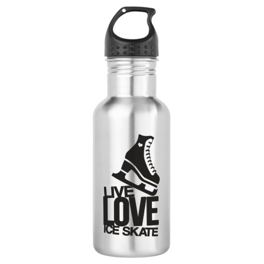 Live Love Ice Schaats | Schatting in figuur 1 Waterfles (Voorkant)
