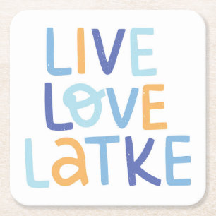 Live Love Latke Hanukkah Design Vierkante Kartonnen Onderzetter
