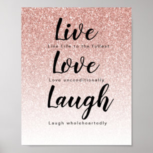 Live Love Laugh Girly Roos Gold Glitter Typografie Poster