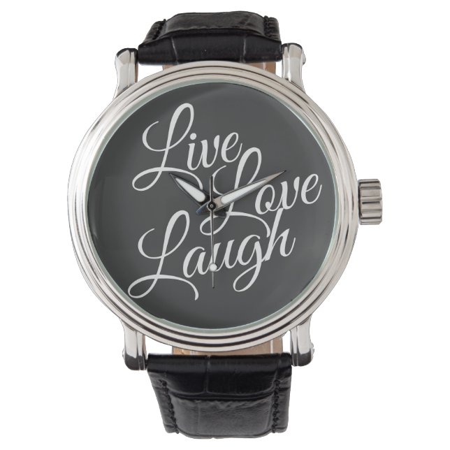 Live Love Laugh Inspirerend White Script Horloge (Voorkant)