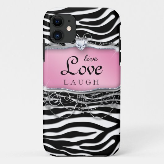 Live Love Laugh iPhone Case Hoesje Zebra Roze hart (Achterkant)