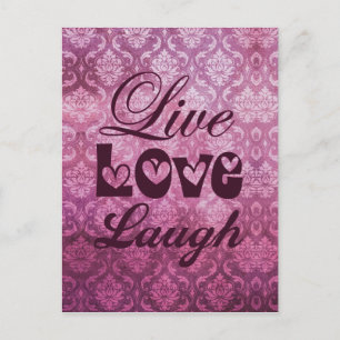 Live Love Laugh Pink Damask Pattern Briefkaart