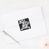 Live, Love, Lift Vierkante Sticker (Envelop)