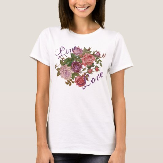 Live Love  Paarse Floral Rozen T-shirt (Voorkant)